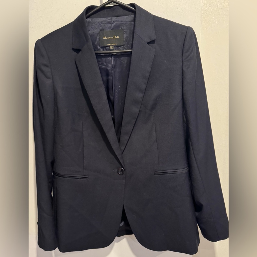 Massimo Dutti 💯 wool blazer light deep navy office preppy jacket party luxury 8